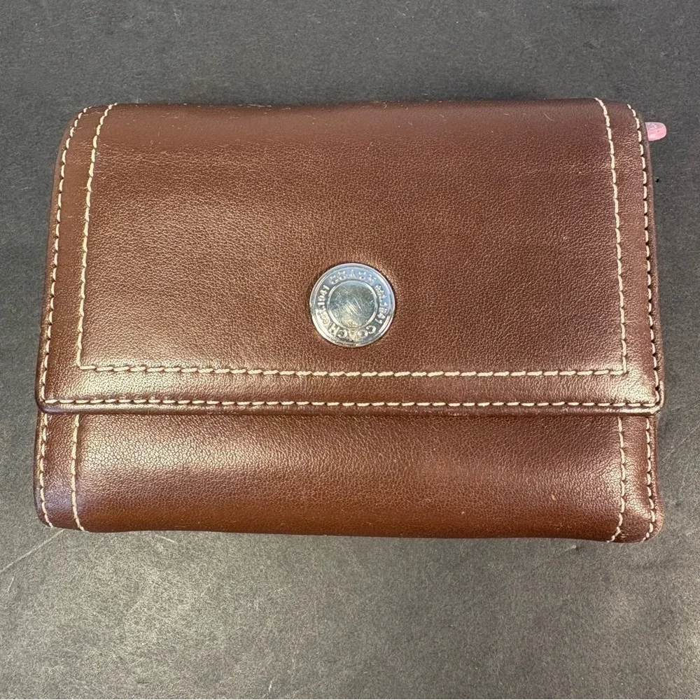 Coach Leather Mahogany Wallet w/ Pink Accents